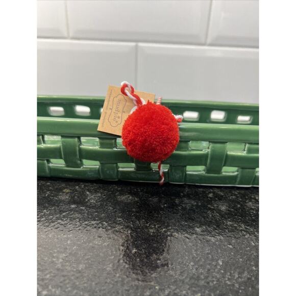 Mud Pie Ceramic Forest Green Woven Cracker Candy Dish Christmas 12”‎ - Picture 3 of 6